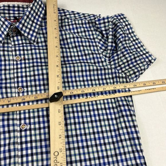Robert Graham Mens Button Down Shirt Plaid Contrast Trim Short Sleeve SMALL FLAW - Picture 9 of 13